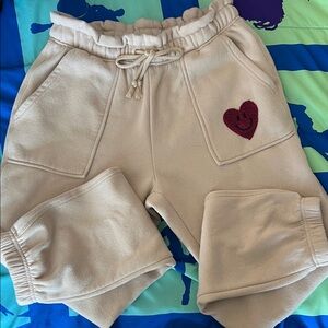 Hippie Rose Cream Joggers with Heart Patch